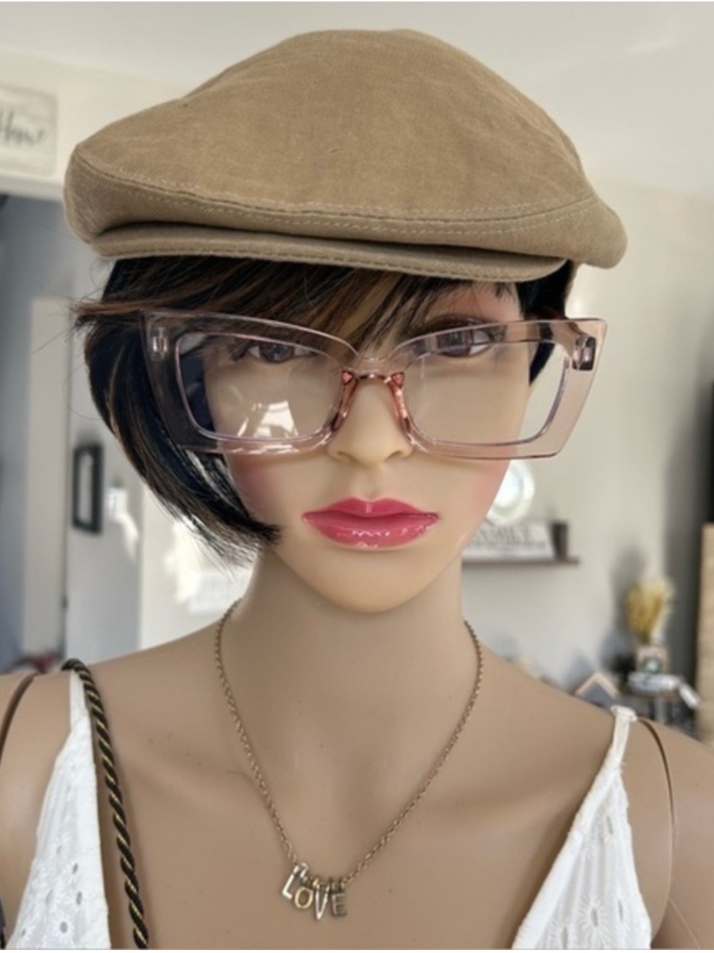 🌸 NEW Tan Peach Clear frame Modern Rectangular Glasses peppers